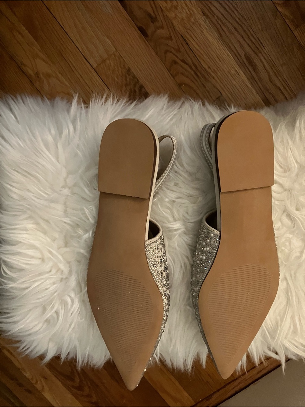 Steve Madden Silver Beaded Pointed Slingback Flats with Bow Strap - Picture 3 of 4